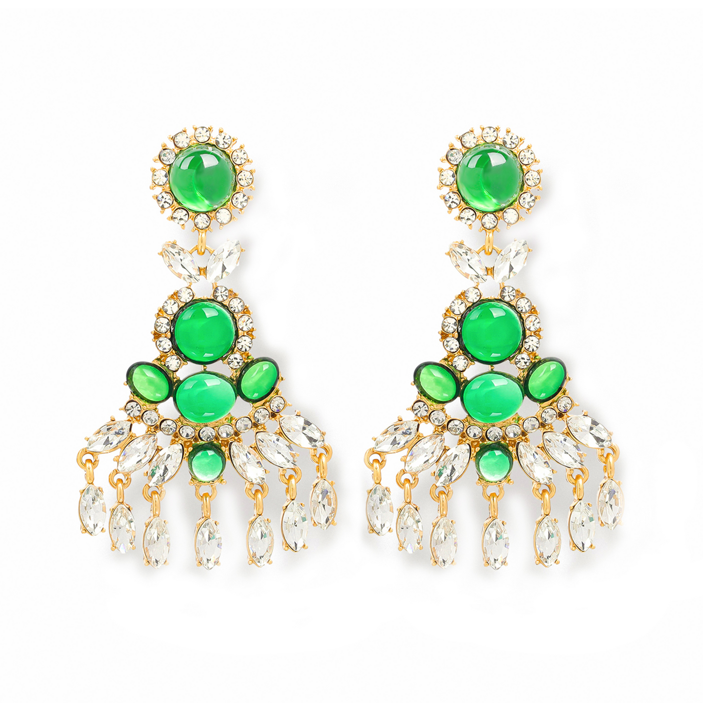 Green Crystal Fireworks Drop Earrings