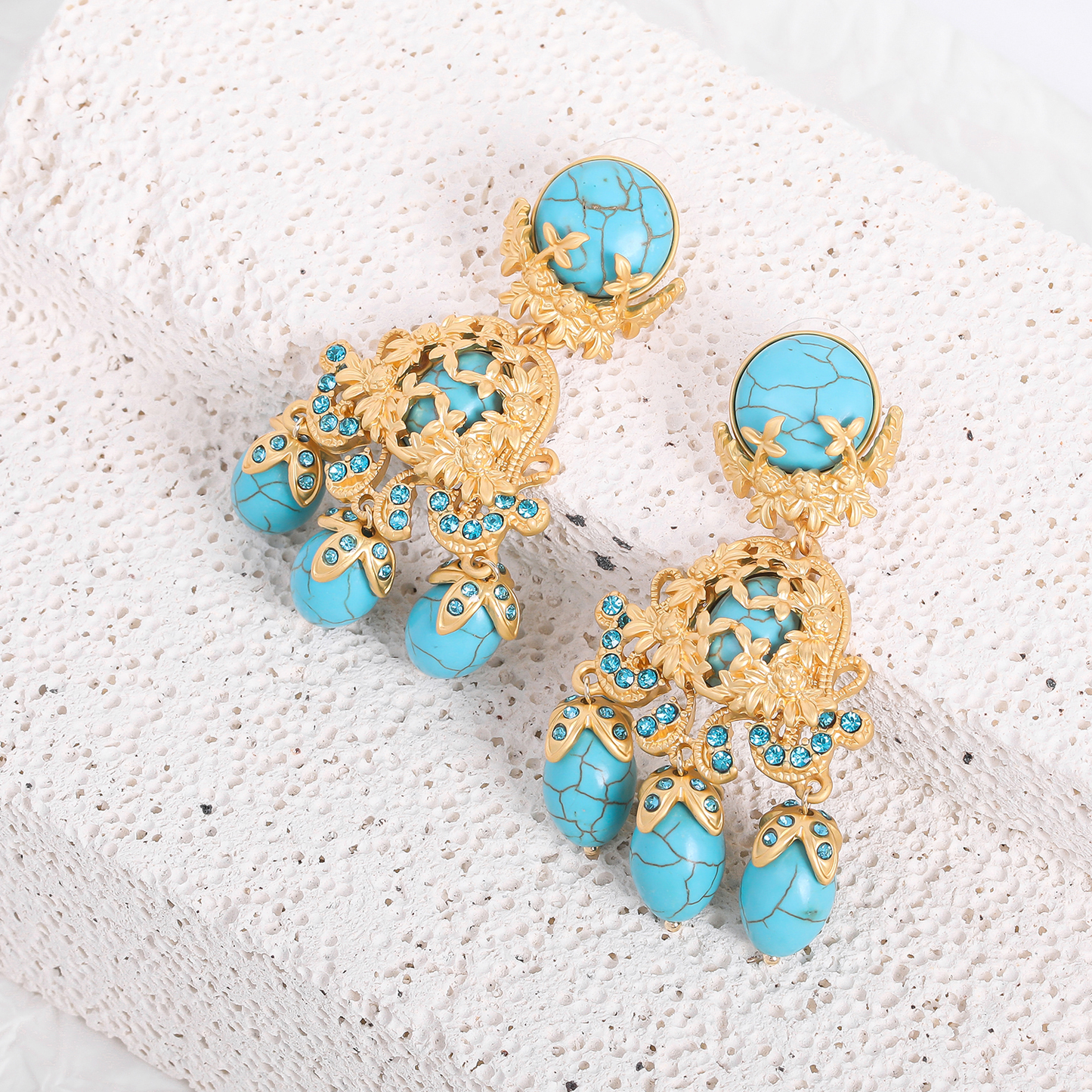 Retro Blue Hair Drop Earrings