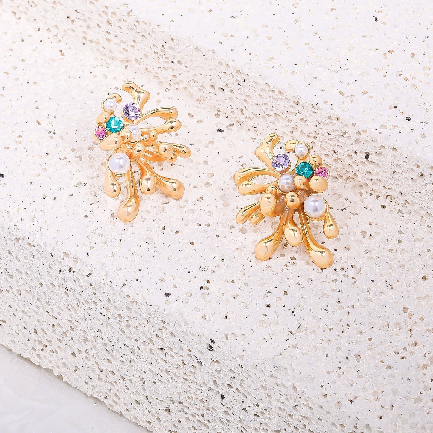 Crystal Coral Stud Earrings
