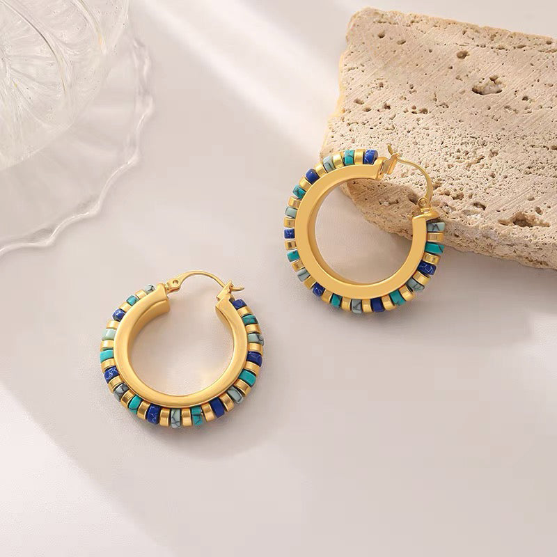 Middle Kingdom Cylindrical Bead Hoop Earrings