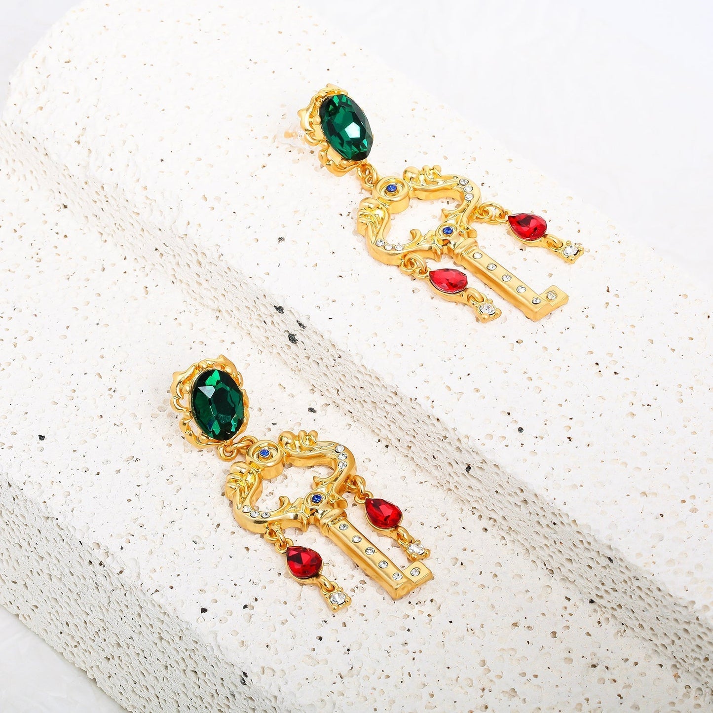 Gem Key Drop Earrings