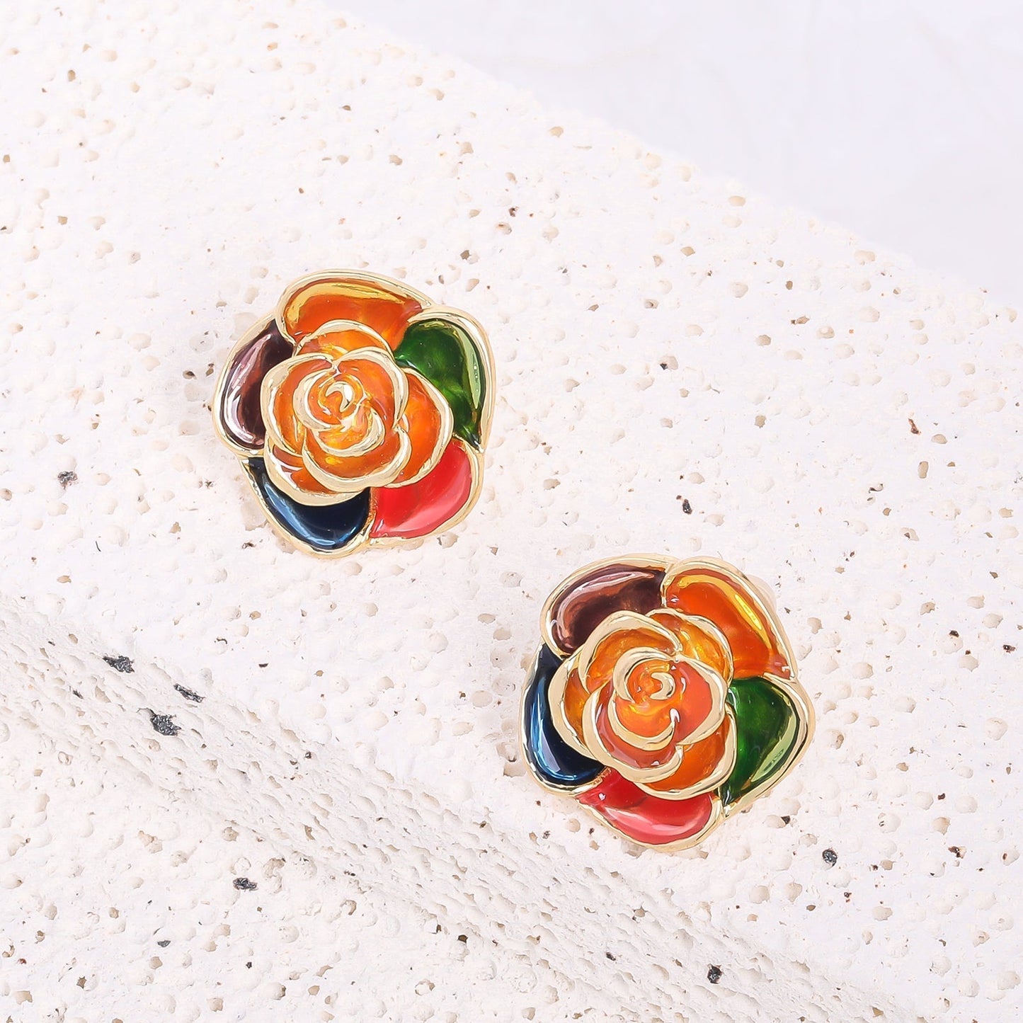 Retro Colorful Flower Stud Earrings