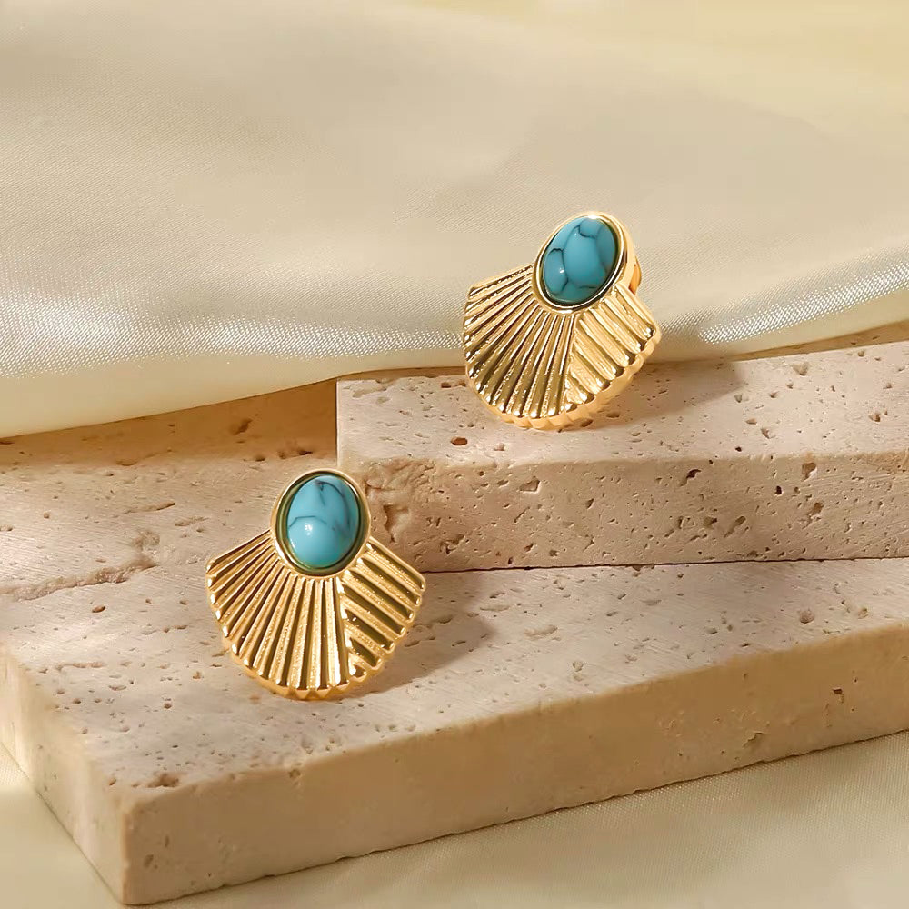 Scalloped Antique Blue Stud Earrings