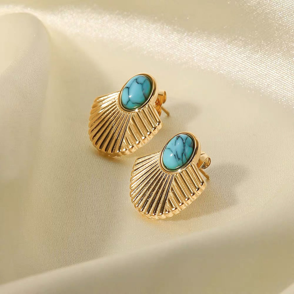 Scalloped Antique Blue Stud Earrings