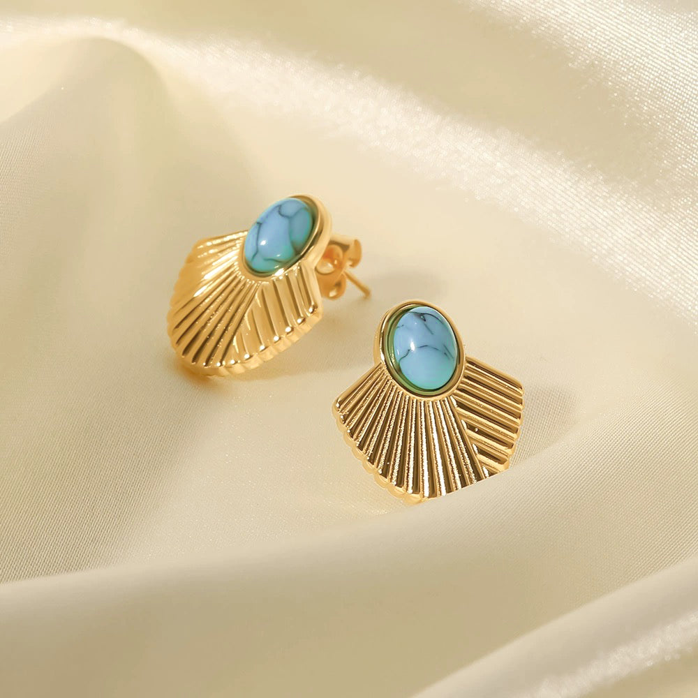 Scalloped Antique Blue Stud Earrings