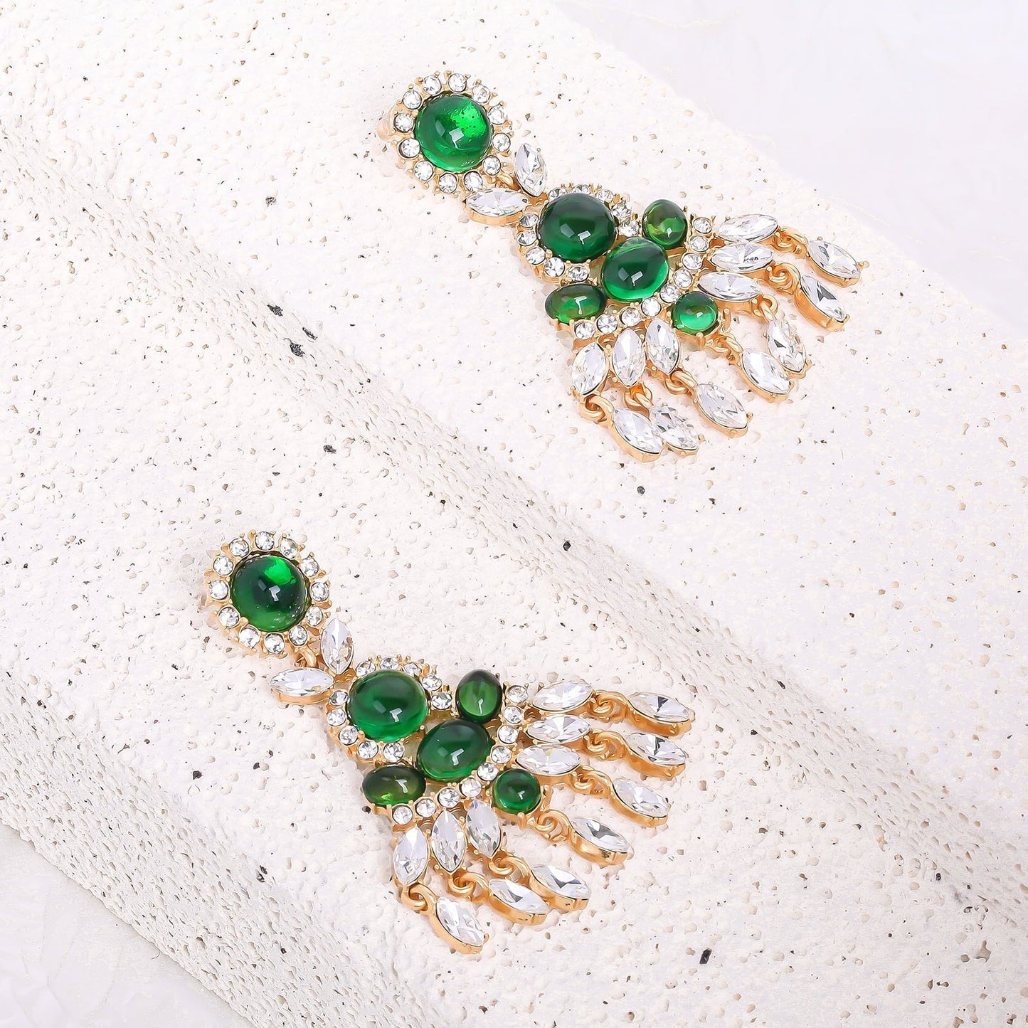 Green Crystal Fireworks Drop Earrings