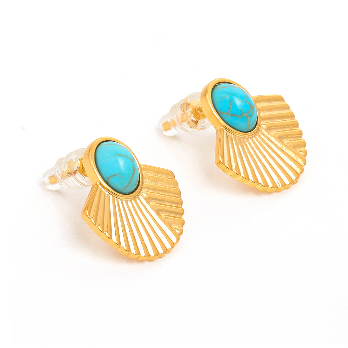Scalloped Antique Blue Stud Earrings