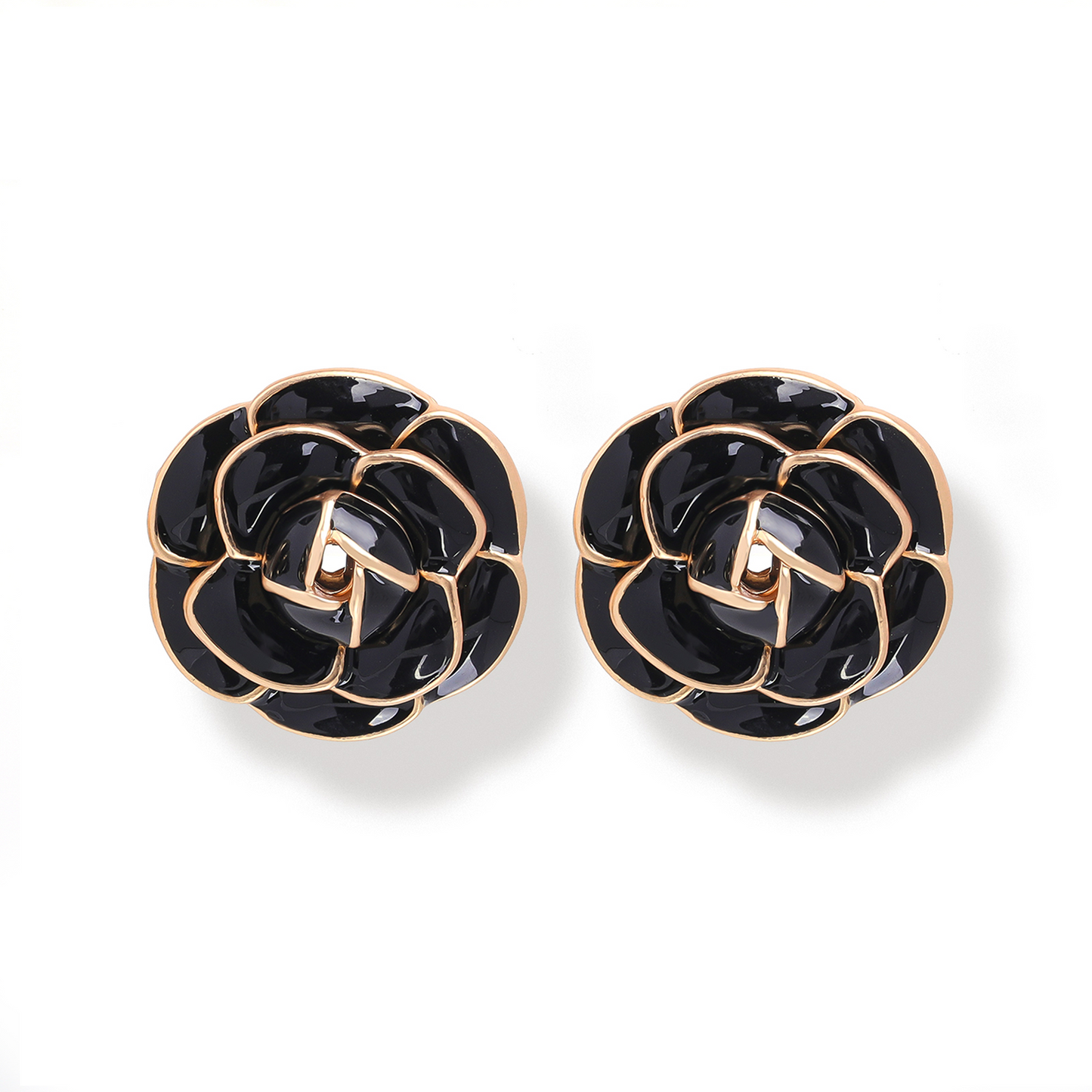 Camellia Black Stud Earrings