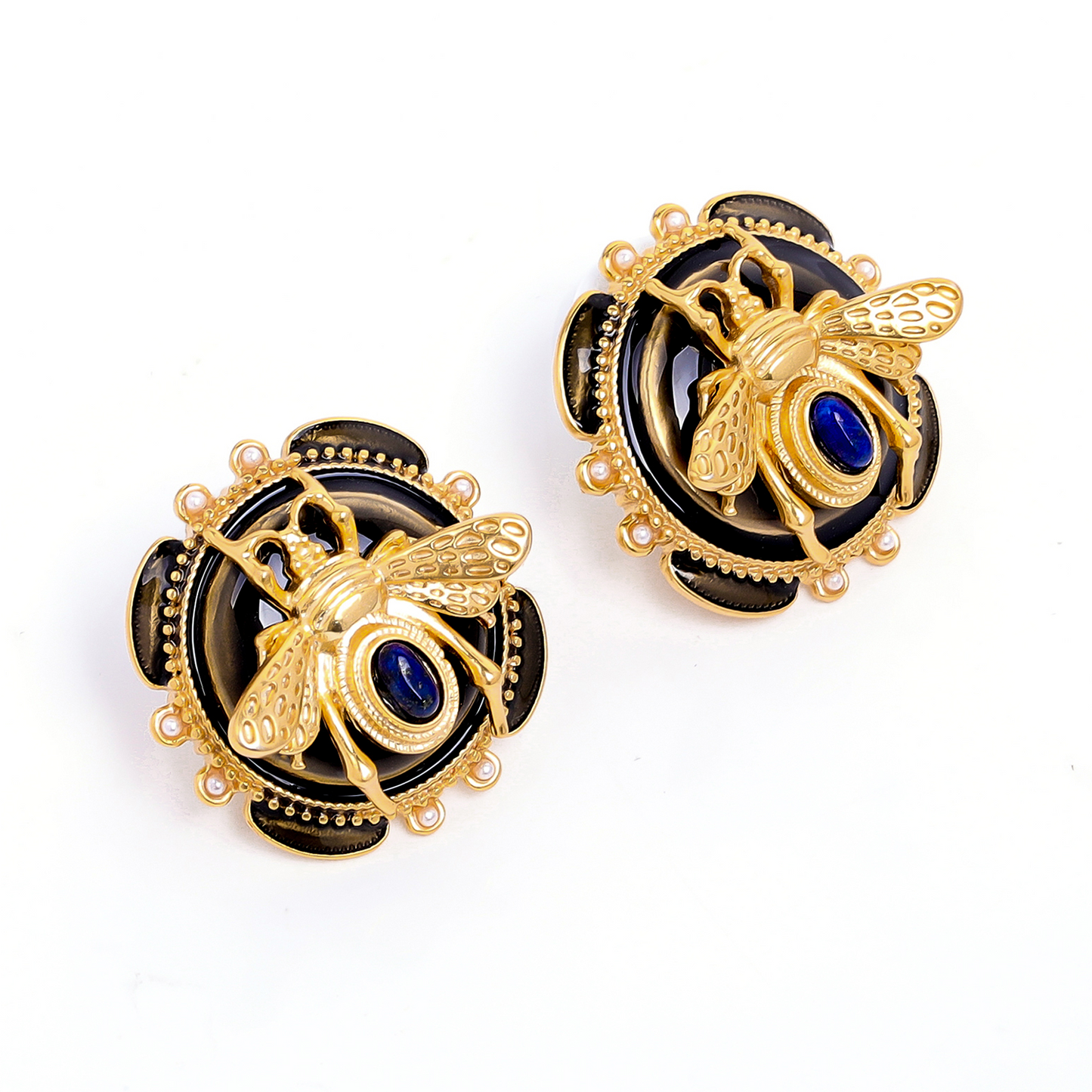 Bee Black Gold Stud Earrings