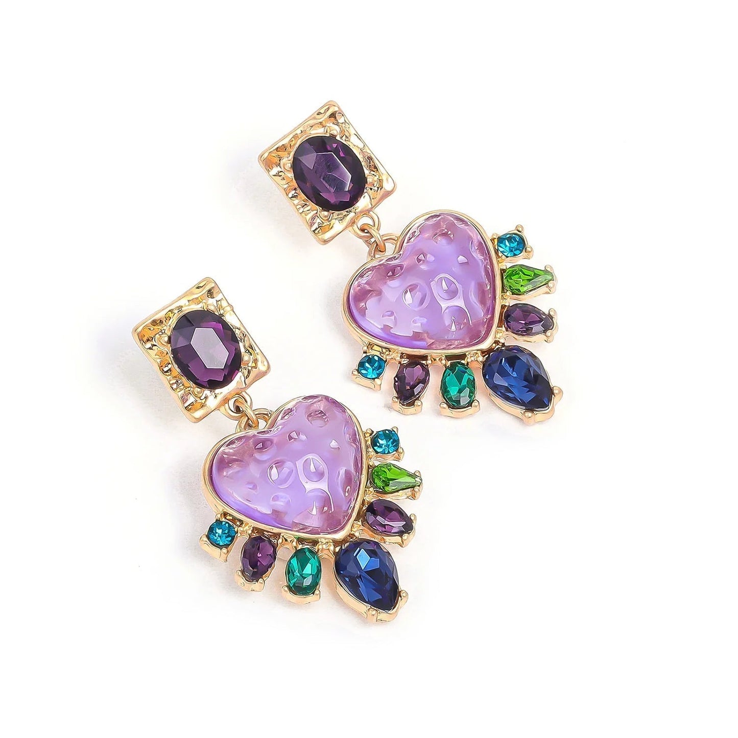 Purple Exploding Heart Drop Earrings