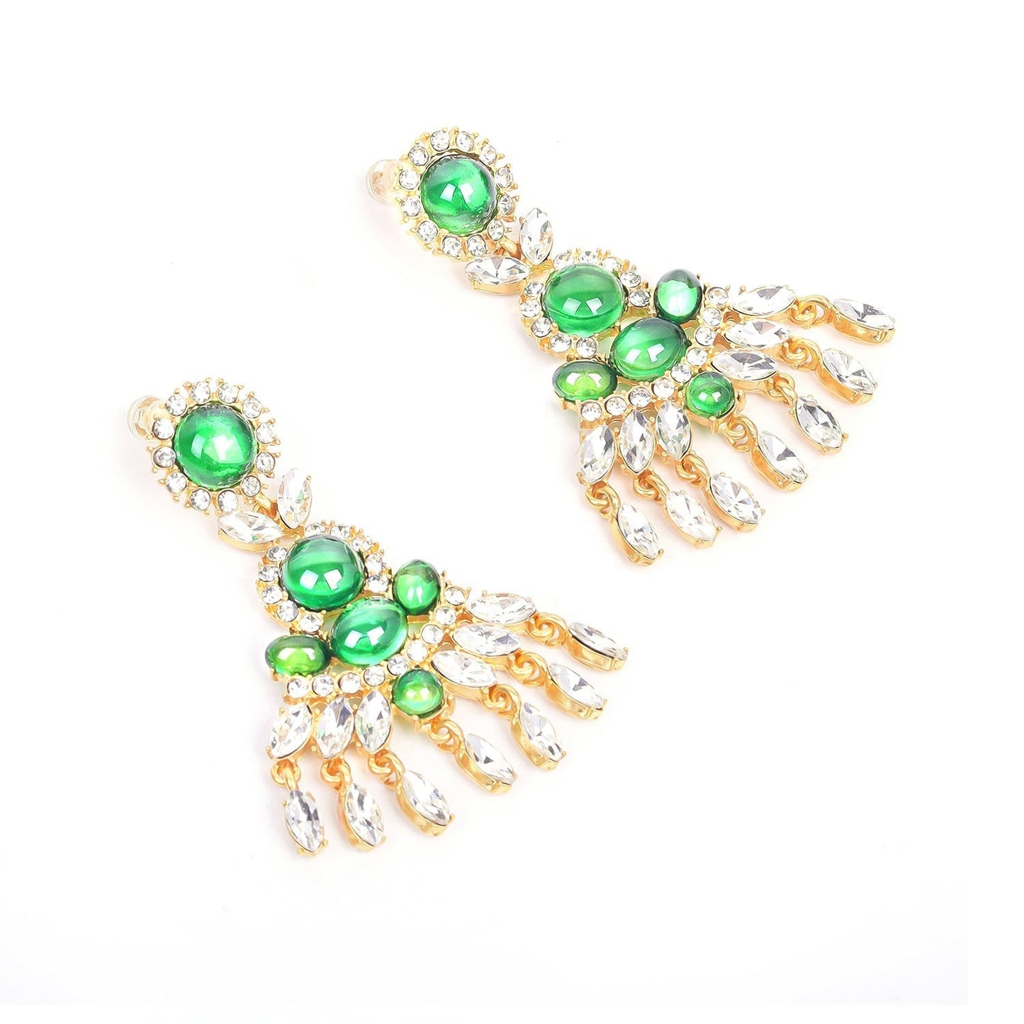Green Crystal Fireworks Drop Earrings