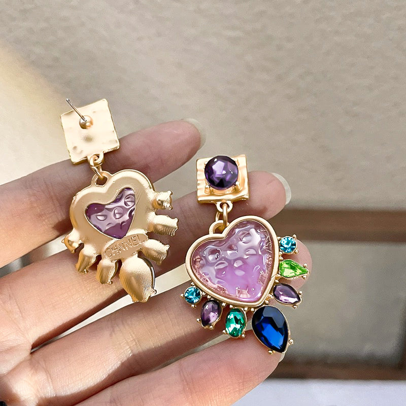 Purple Exploding Heart Drop Earrings
