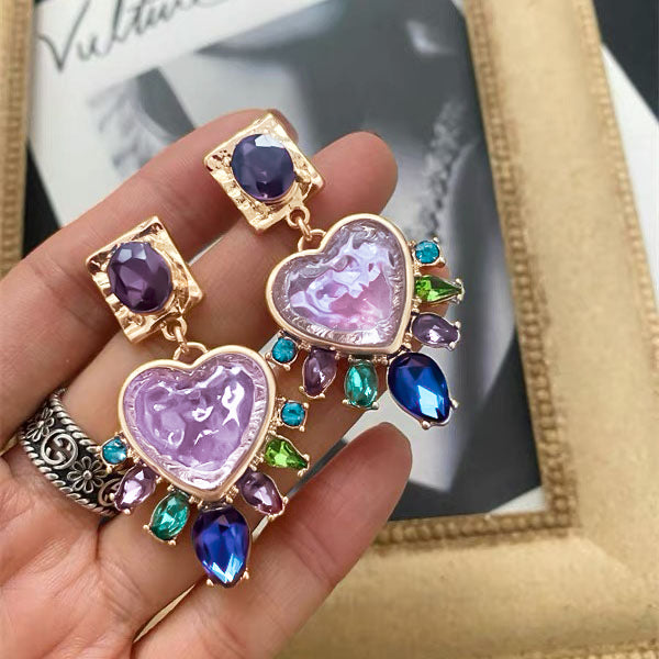 Purple Exploding Heart Drop Earrings