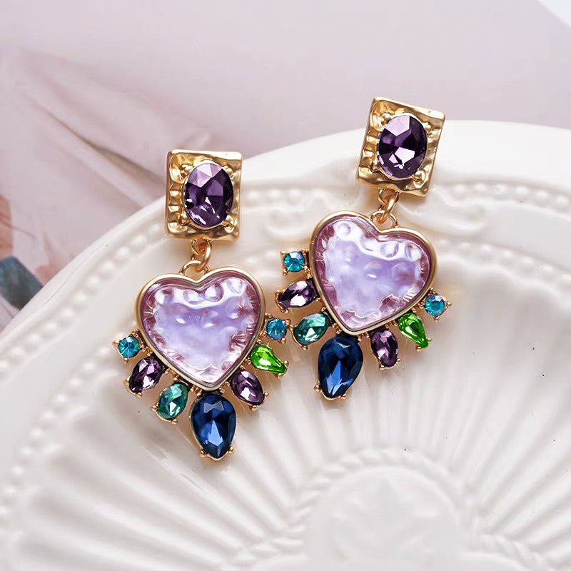 Purple Exploding Heart Drop Earrings