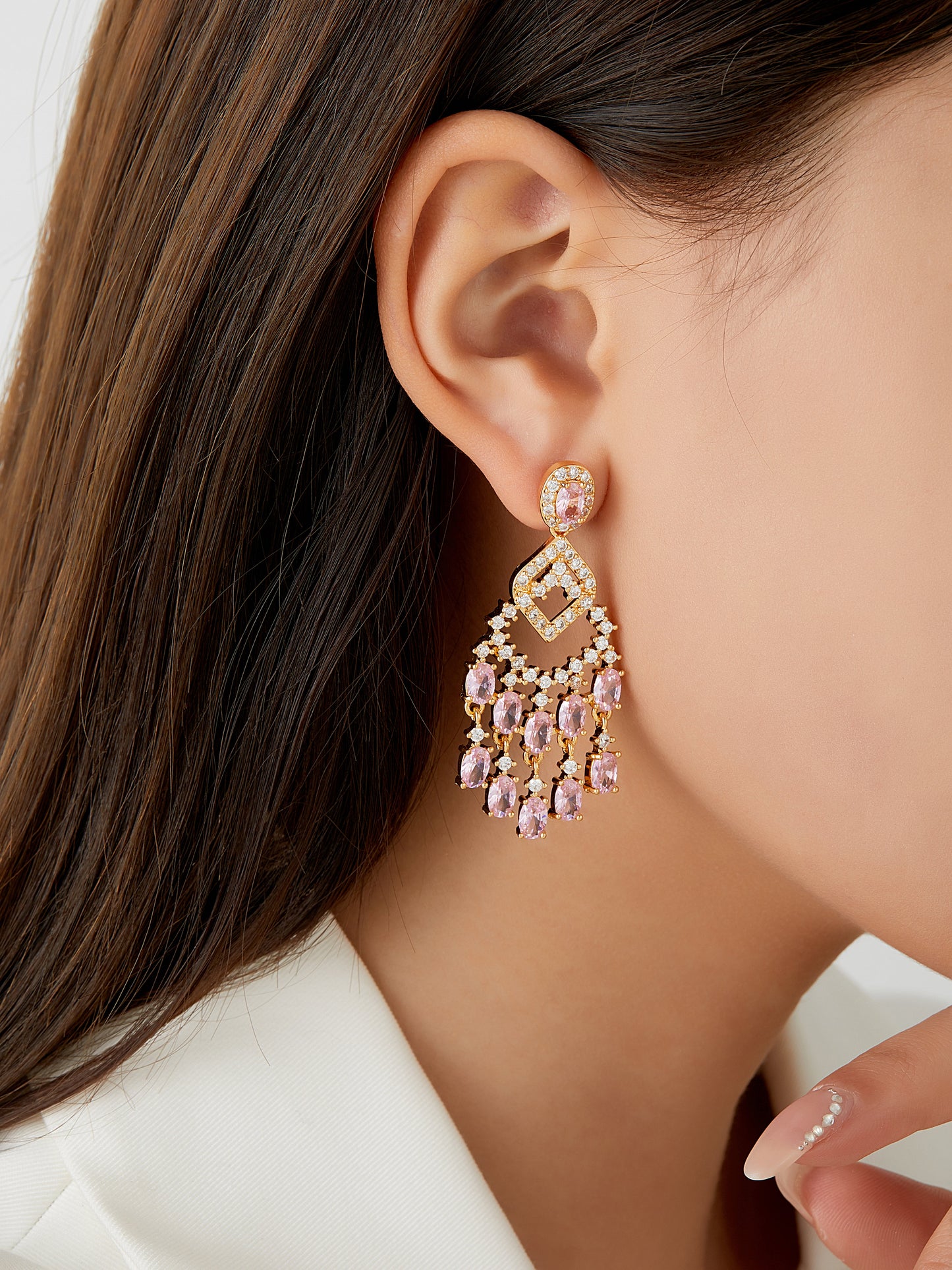 Pink Crystal Fireworks Drop Earrings