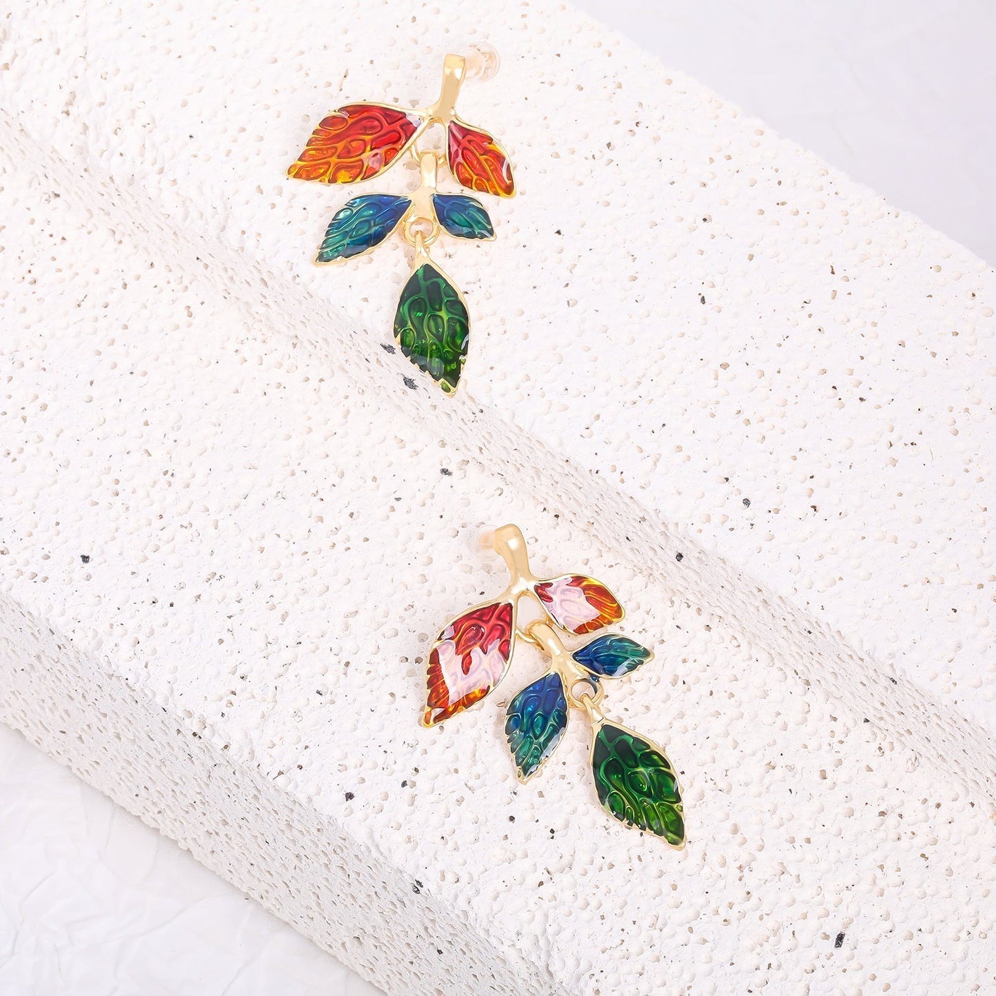 Tricolor Leaves Drop Earrings
